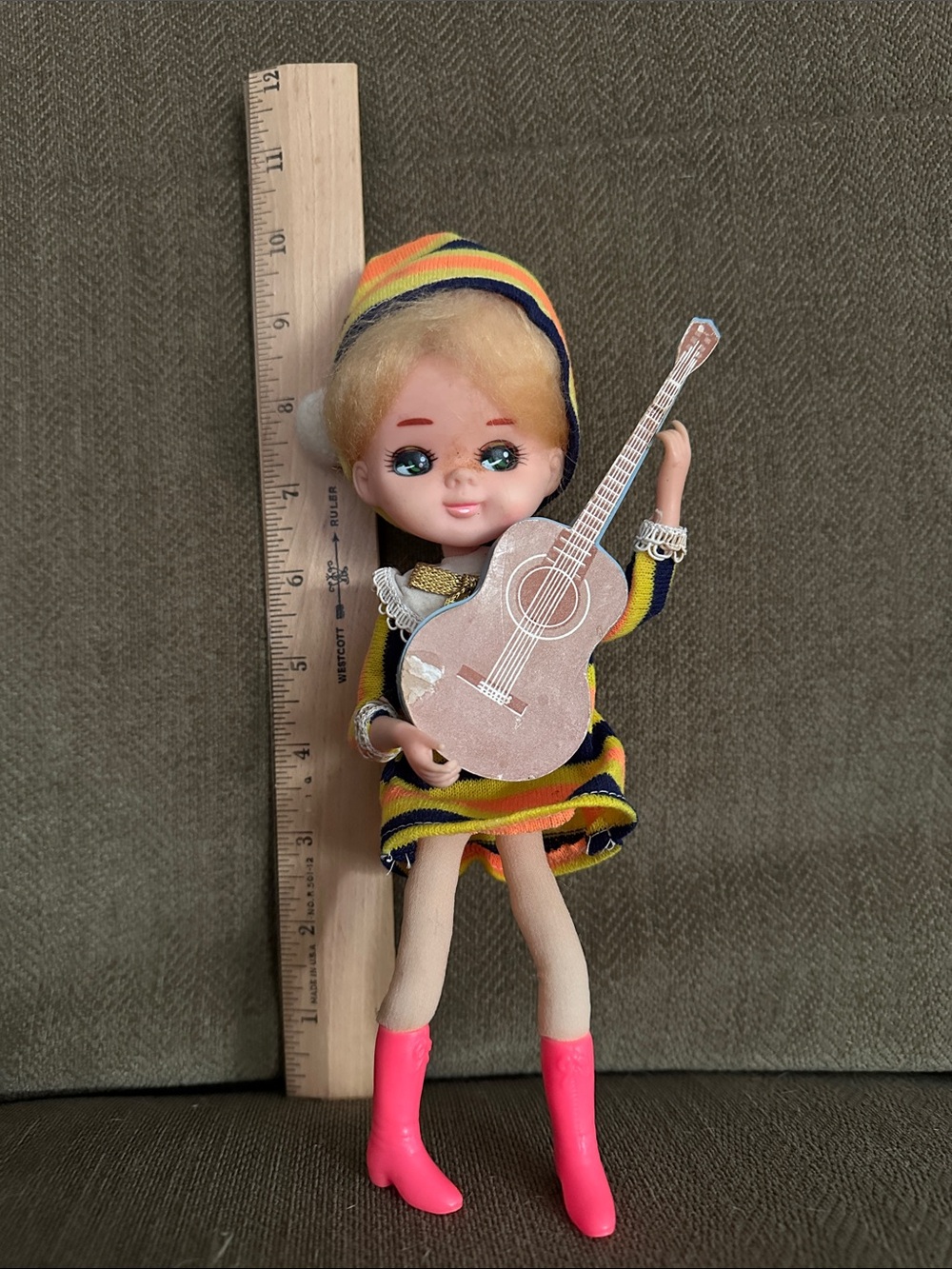 Vintage 1960s Mod big eyed doll with guitar
